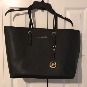 Michael Kors Black Tote Bag with Gold Accents